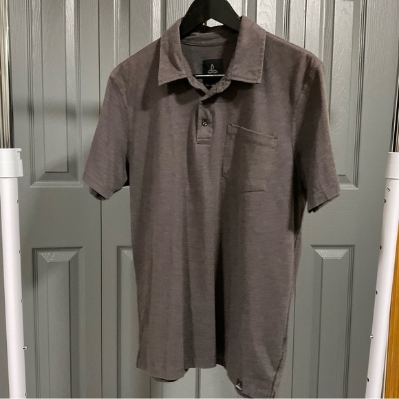 Prana XL Marco Polo Shirt Grey Short Sleeve Pocket Cotton Blend Size Med - Picture 2 of 9